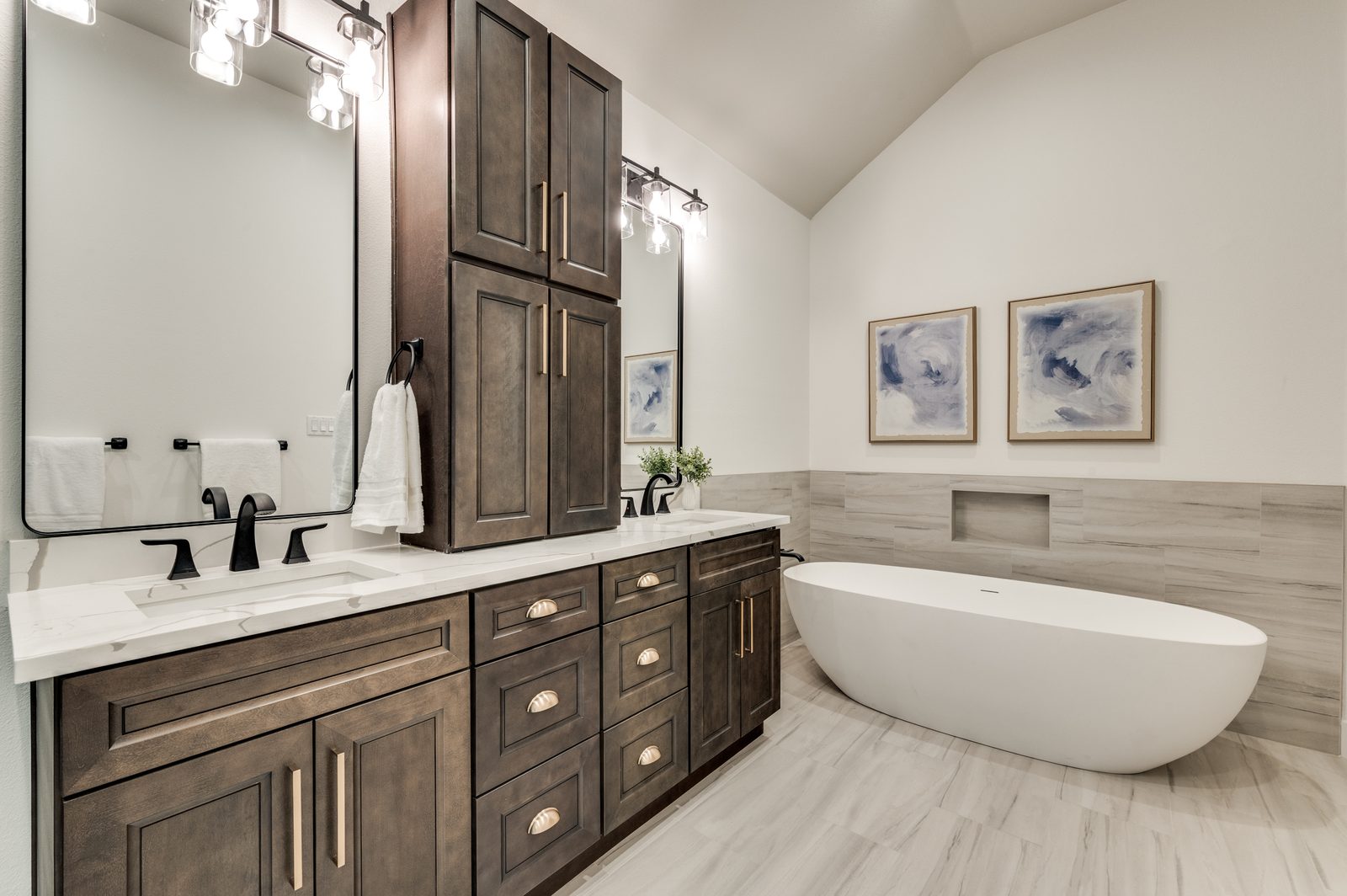 Primary bathroom remodel with double vanity and soaking tub