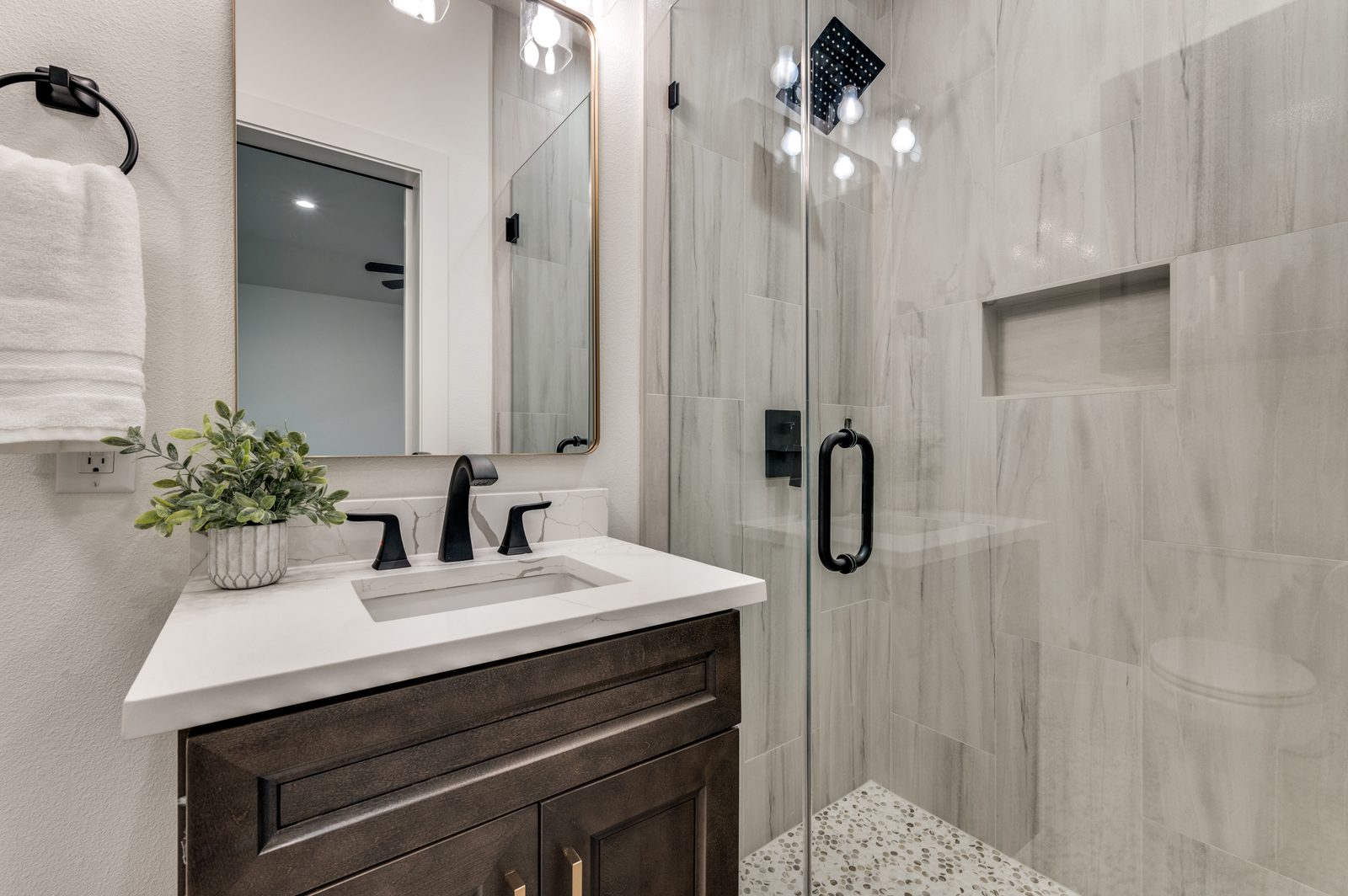 Bathroom renovation with tiled walk-in shower