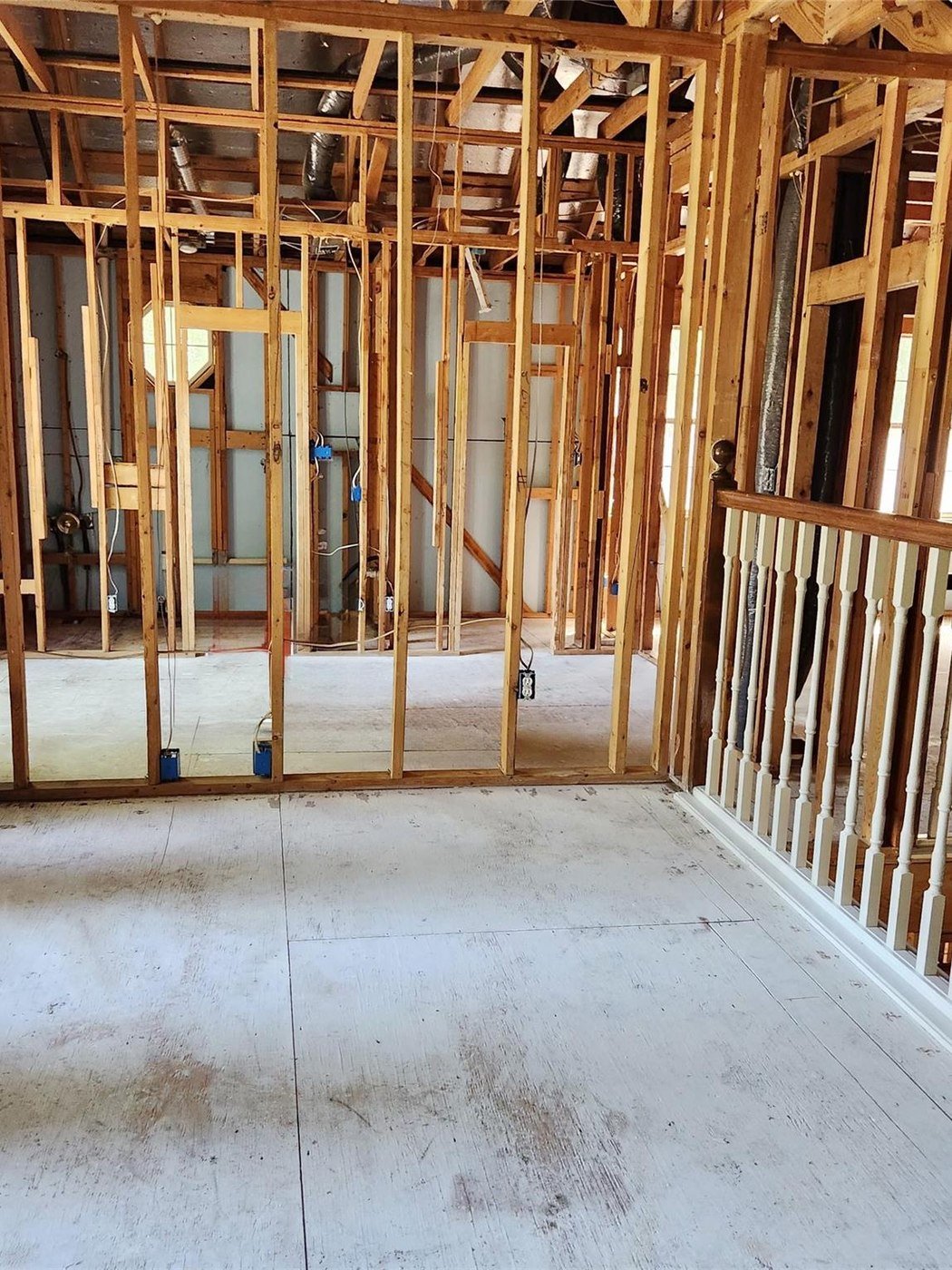 Interior framing during a whole home remodel in McKinney Texas before PBA Services LLC renovation