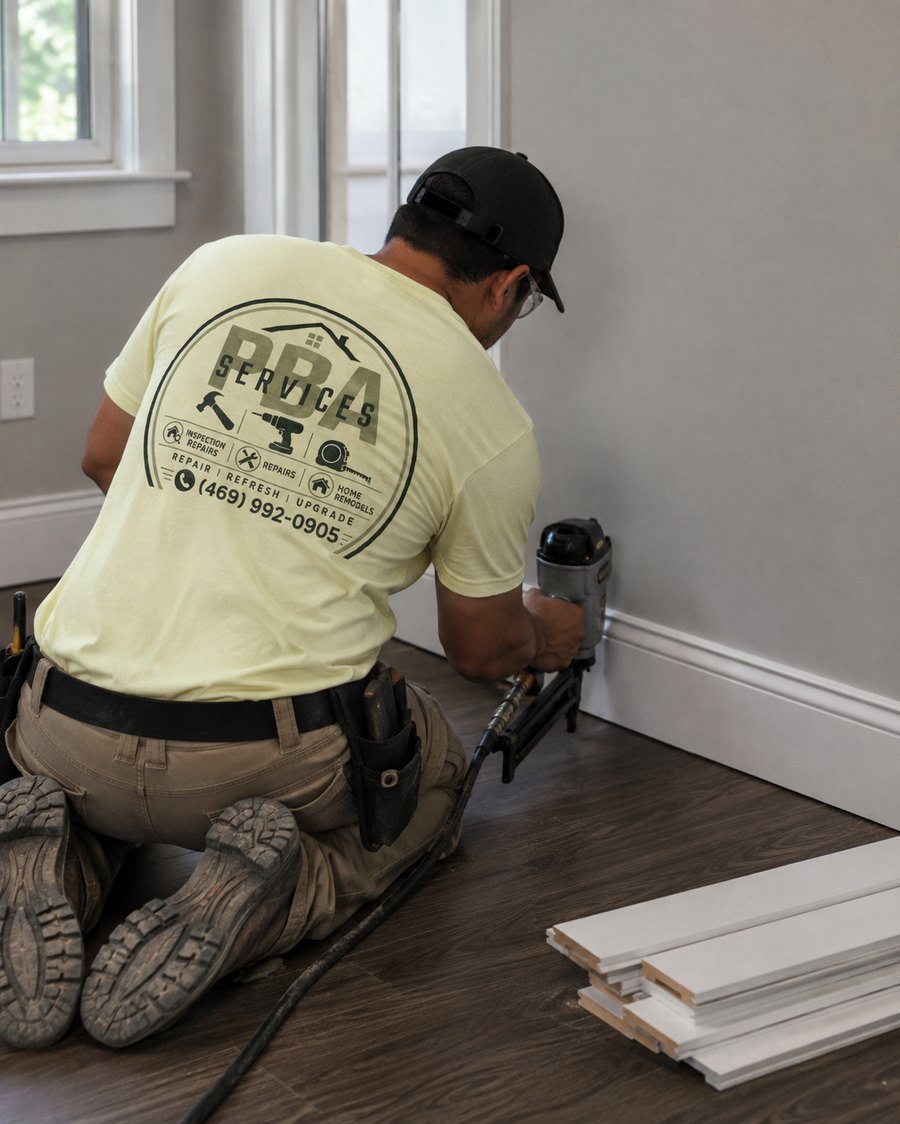 PBA Services installing baseboards in a Addison, TX home