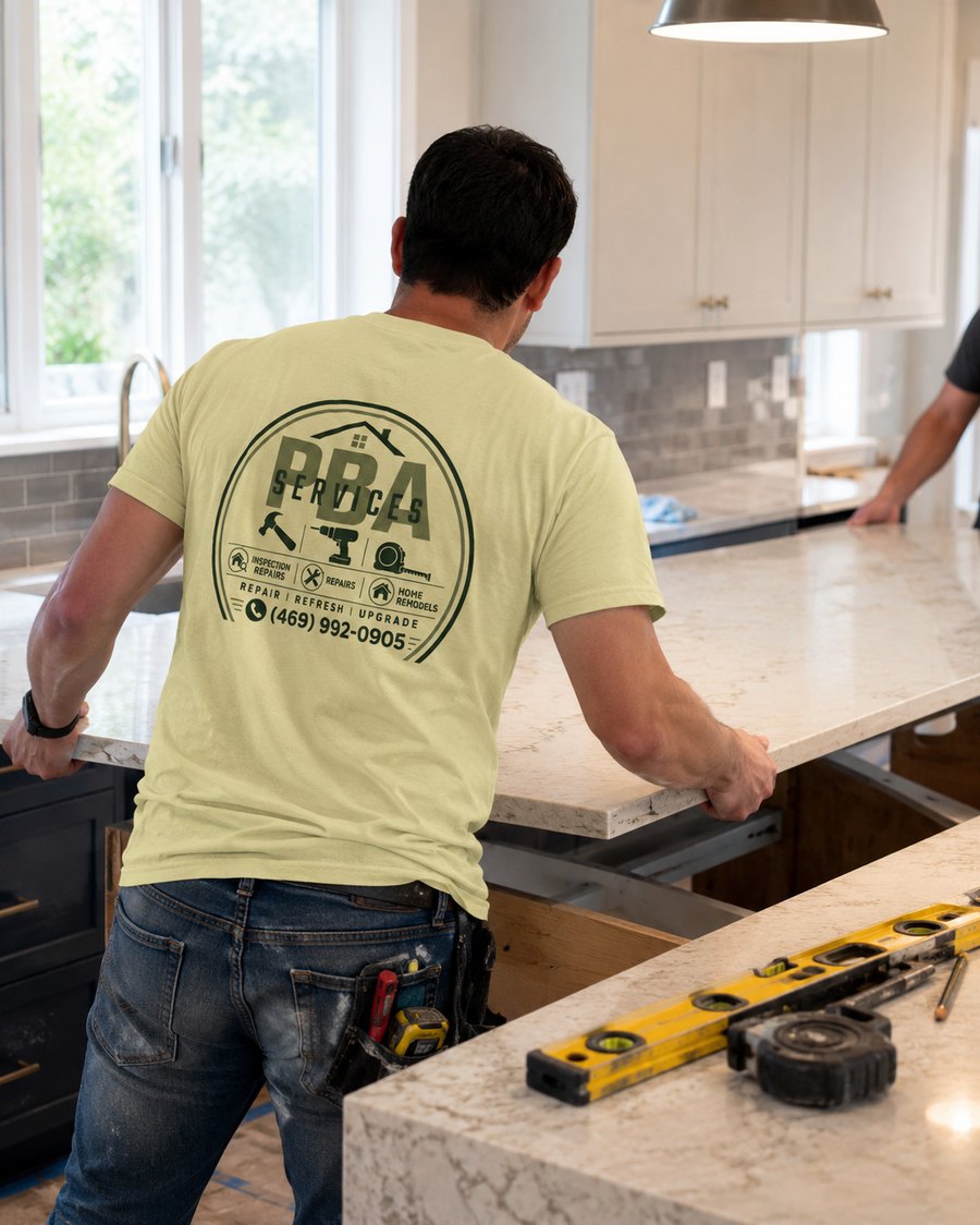 PBA Services home contractor installing a kitchen countertop in Dallas-Fort Worth