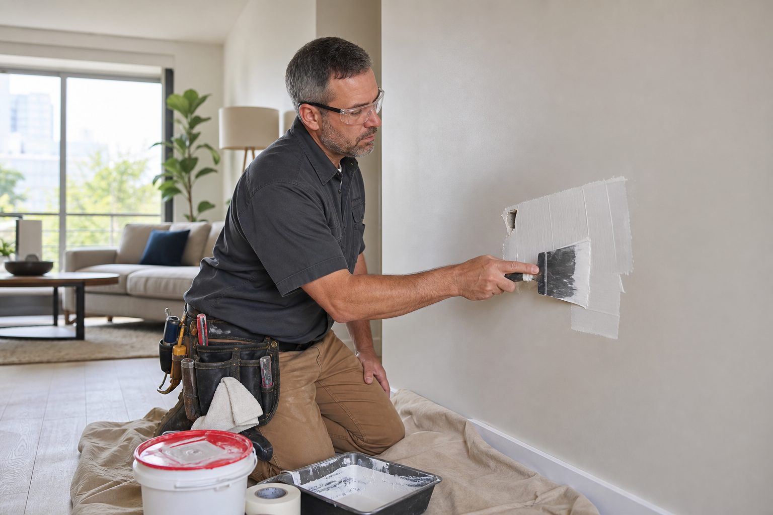 Drywall repair during a rental turnover