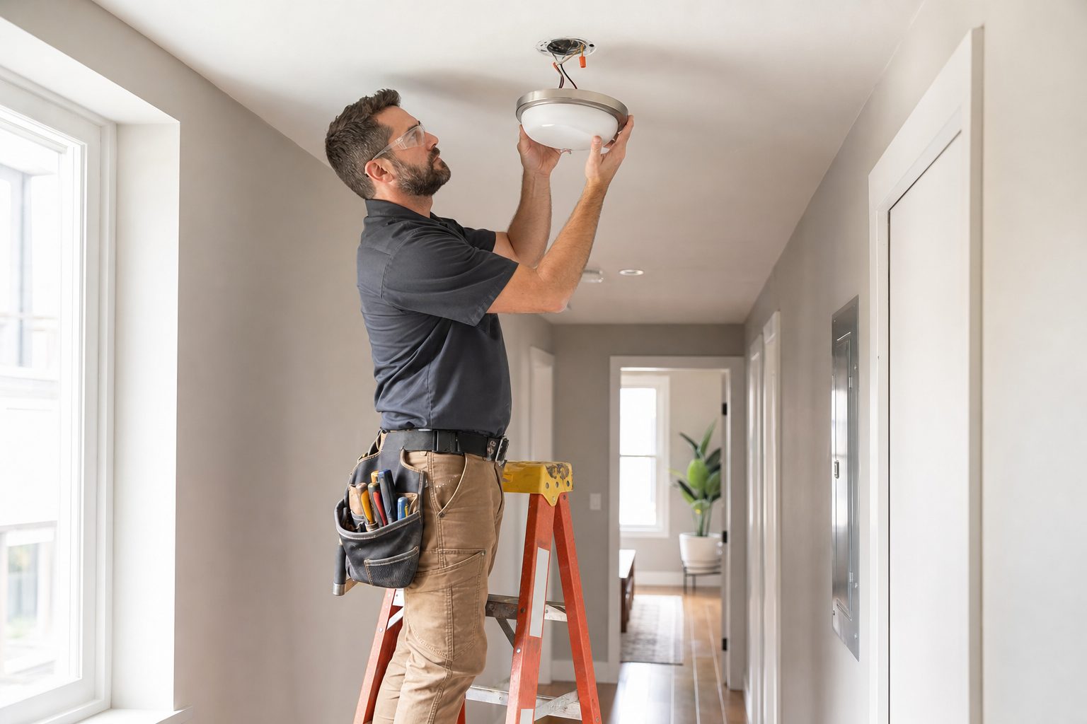 Light fixture replacement during unit maintenance